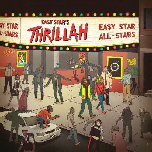 Album cover for Easy Star’s Thrillah, depicting a street scene with figures.