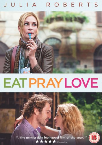 "Eat Pray Love" DVD cover featuring Julia Roberts in two scenes, with title text.