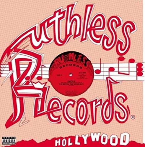 Eazy-E "Boyz-N-The Hood" vinyl record with Ruthless Records logo.