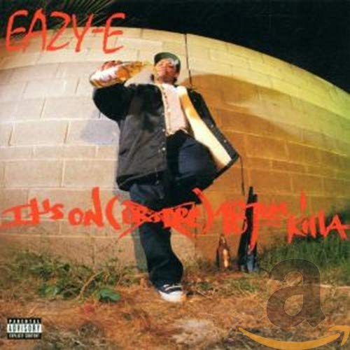 Eazy-E album cover, "It's On," featuring the rapper in a black jacket.
