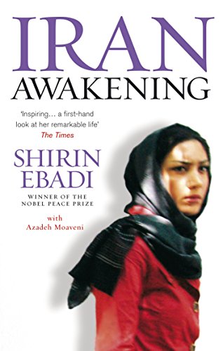 Book cover: “Iran Awakening” memoir featuring Shirin Ebadi in hijab.