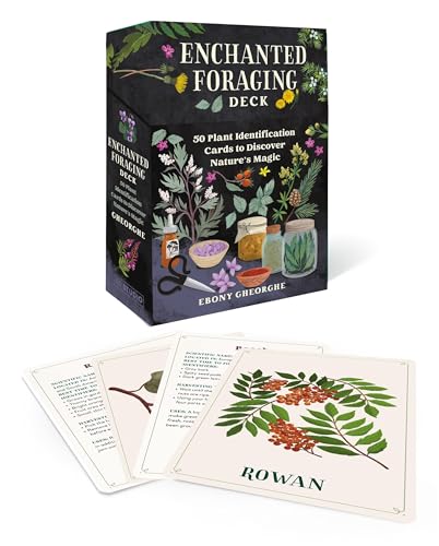 Boxed card deck with botanical illustrations and foraging information displayed.