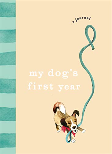 Journal cover with illustrated puppy holding a teal ribbon and text.