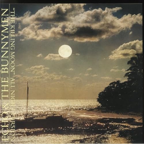 Album cover: seascape with full moon, boats, and cloudy sky.