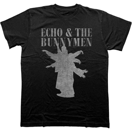 Black t-shirt with silhouetted figures, likely band members of Echo & The Bunnymen.