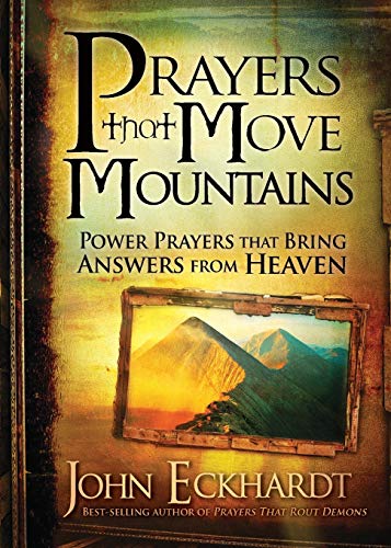 Book cover titled Prayers That Move Mountains with an image of mountains in a frame.