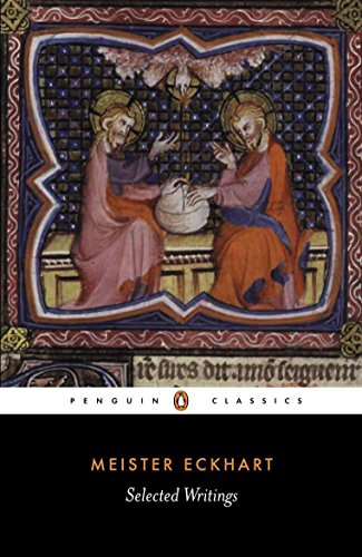 "Book cover with medieval illustration of two haloed men and a dove above them."