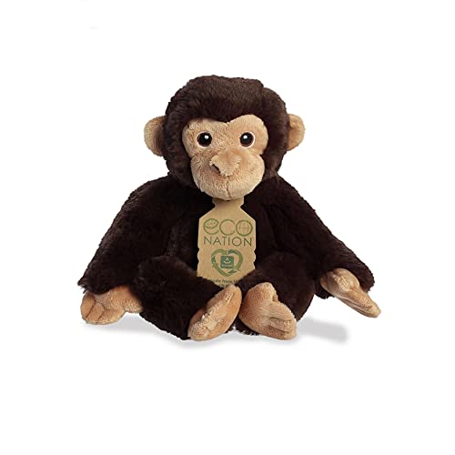 Plush brown chimpanzee toy with a tan face and an Eco Nation tag.