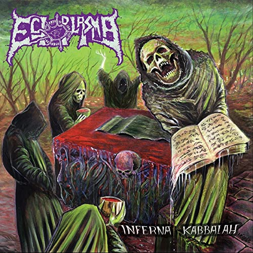 Album cover: skeletal figures in robes around a glowing, open book.