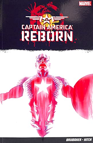 Comic book cover: Captain America's red, white, and blue figure emerging.