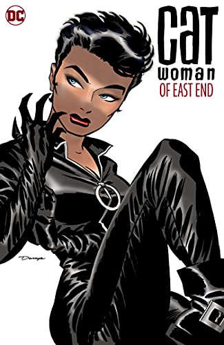 Catwoman in a black suit, illustrated cover of graphic novel omnibus.