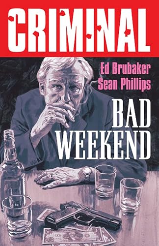 Comic book cover: older man smoking, drinks, and a handgun on a table.