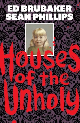 Book cover with a portrait of a young girl over a dark floral pattern.