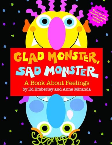 Colorful children’s book cover featuring a glad yellow and sad blue monster.