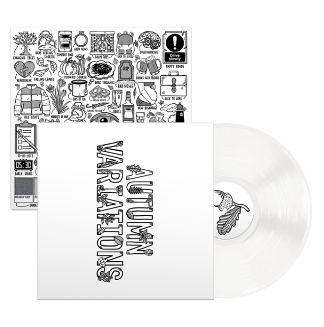 Ed Sheeran "Autumn Variations" vinyl record with illustrated cover and translucent disc.