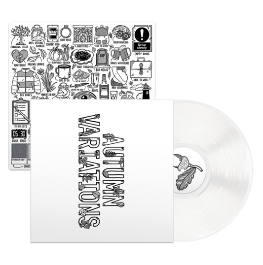 Ed Sheeran "Autumn Variations" vinyl record with illustrated cover and translucent disc.