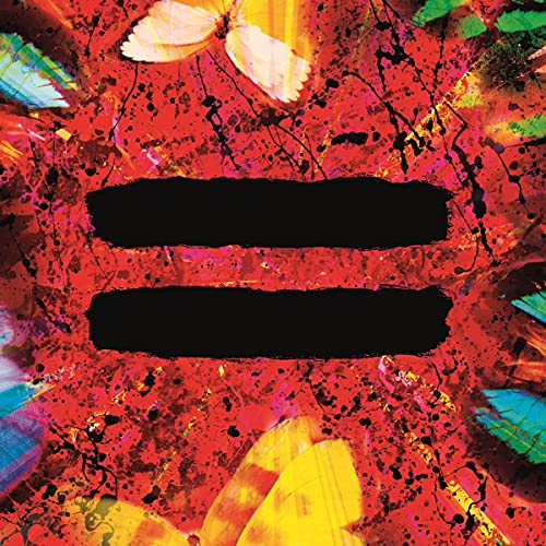 Ed Sheeran's "=" album cover: red and orange abstract paint with butterflies.