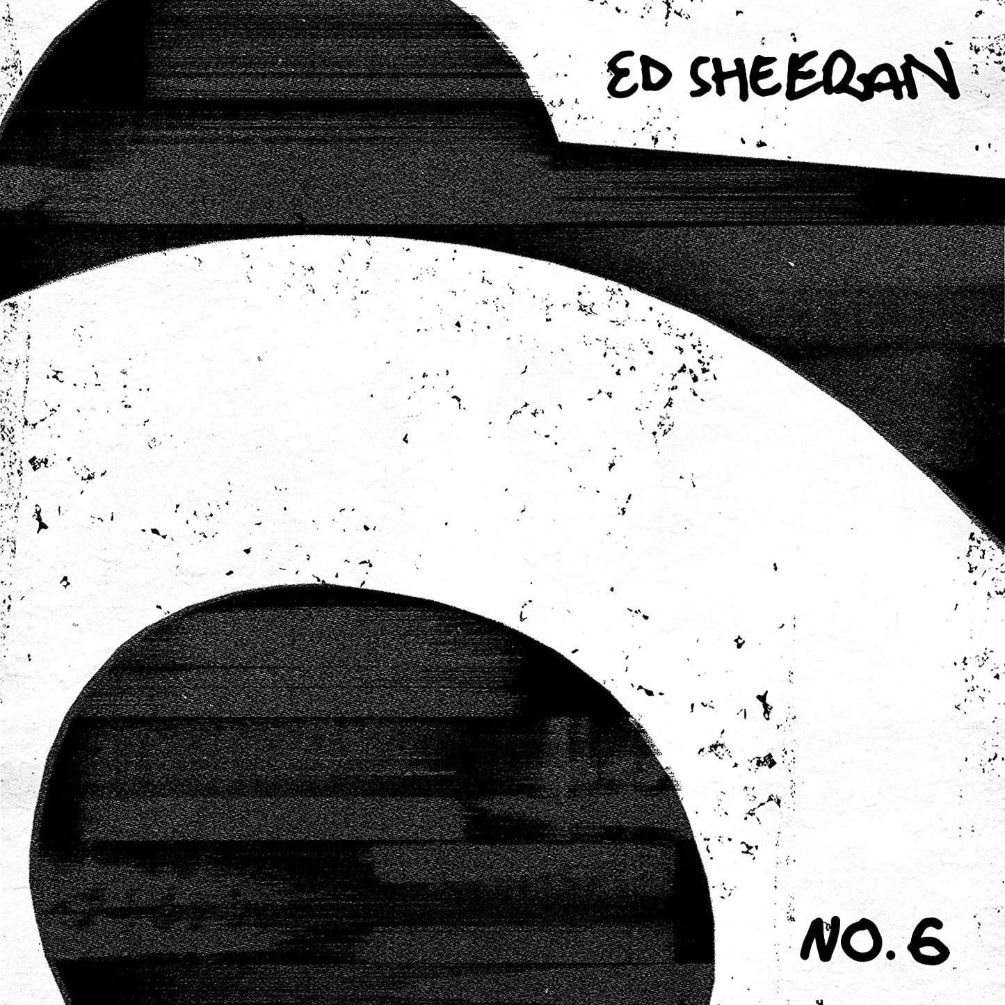 Ed Sheeran's album cover with abstract black shapes on a white background.