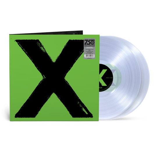 Ed Sheeran X album cover with green background and two clear vinyl records.