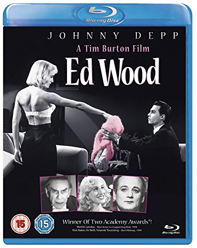 Blu-ray cover for "Ed Wood" featuring Johnny Depp and a pink flamingo.