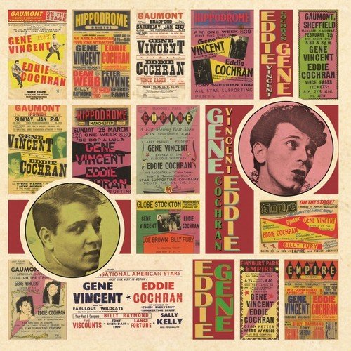 Vinyl record cover featuring vintage concert posters of Eddie Cochran and Gene Vincent.