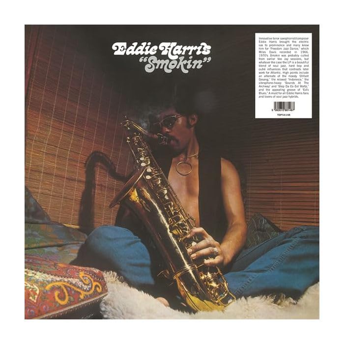 Album cover for "Smokin'" by Eddie Harris, featuring a saxophonist.
