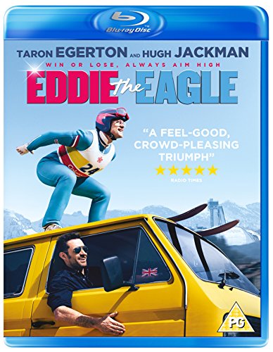 Blu-ray cover art featuring a ski jumper and a man in a yellow van.