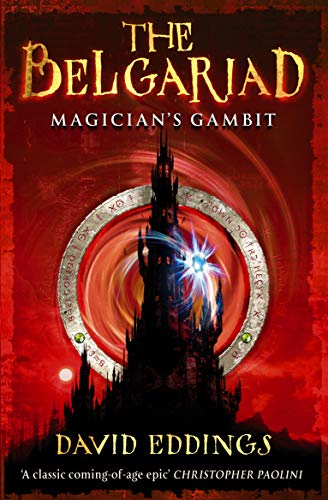 Book cover: "Magician's Gambit" by David Eddings, featuring a dark tower.