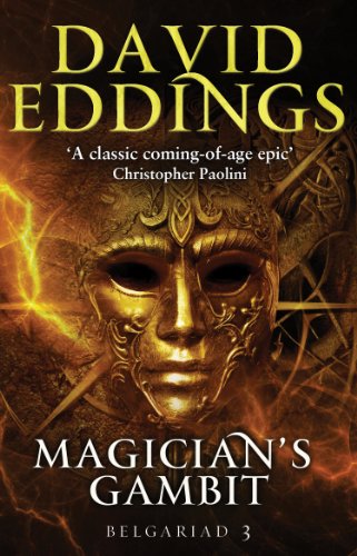Book cover featuring a golden ornate mask with the title Magician's Gambit.