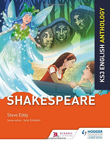 Shakespeare anthology cover with illustrated characters and bold text.