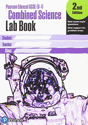 Front cover of Pearson Edexcel GCSE Combined Science Lab Book with astronaut helmet illustration.