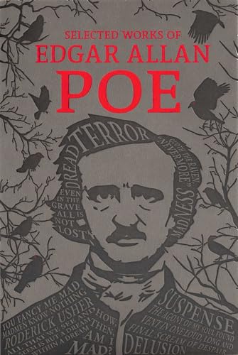 Book cover: "The Selected Works of Edgar Allan Poe" with portrait and ravens.