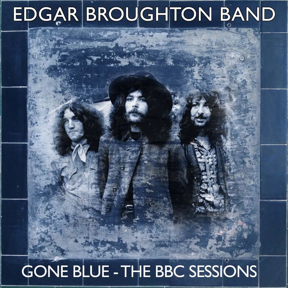 CD cover for Edgar Broughton Band’s “Gone Blue” featuring three long-haired musicians.