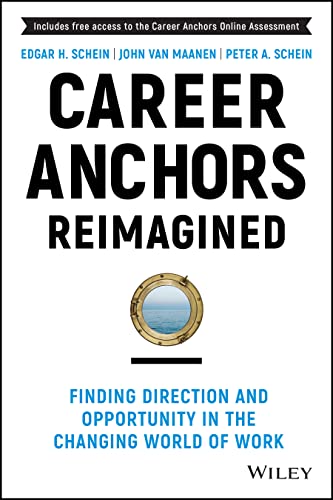 Book cover for "Career Anchors Reimagined" with a ship's wheel illustration.