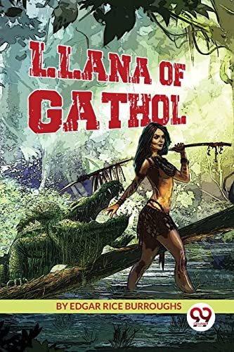 Book cover: woman in animal skins, dinosaur, jungle setting.