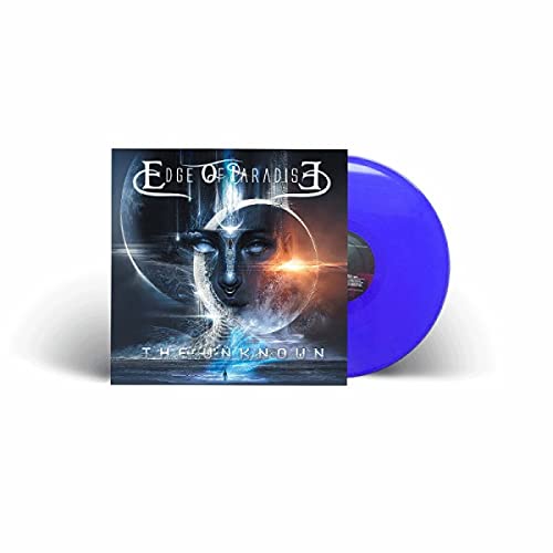 “The Unknown” album cover and blue vinyl record by Edge Of Paradise.