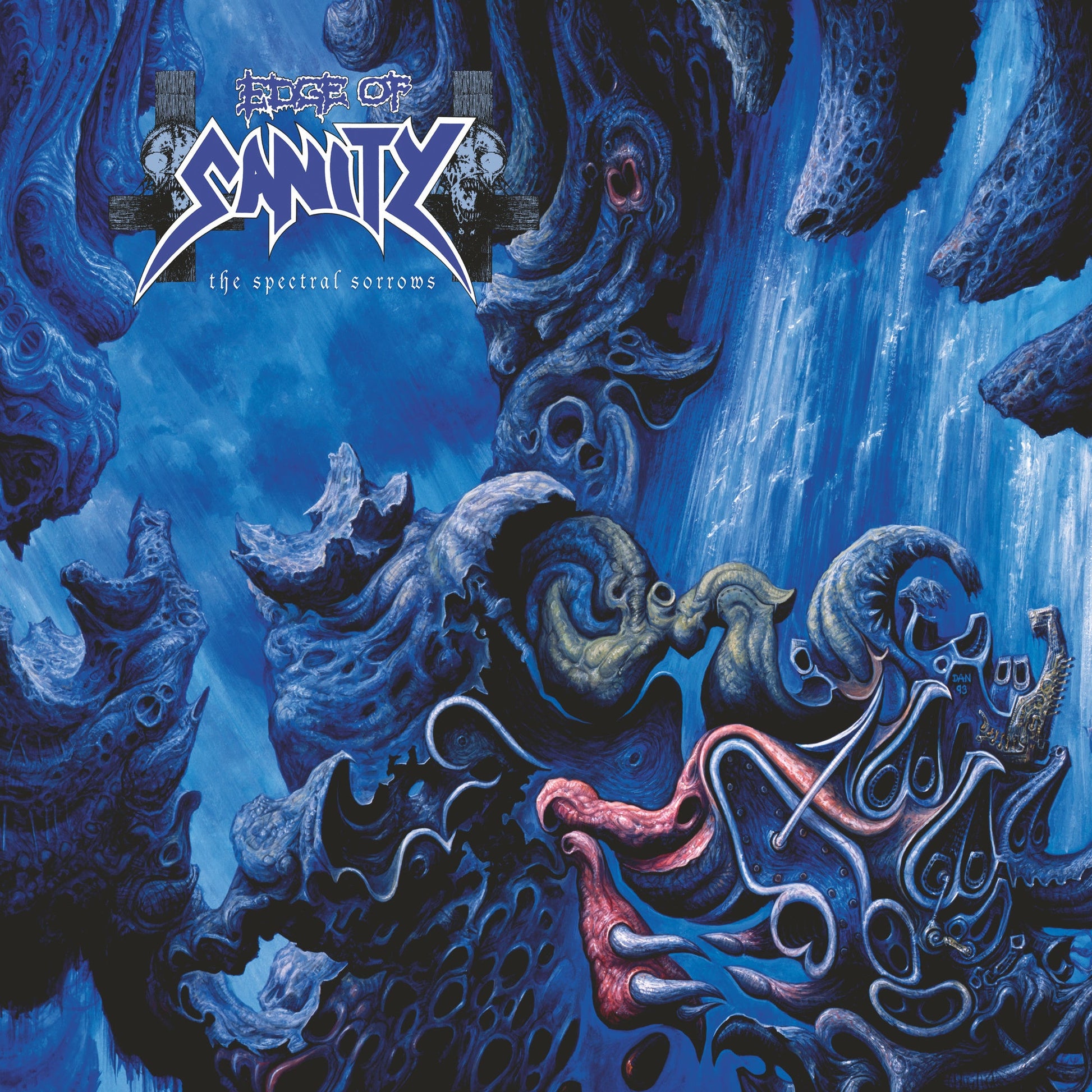 Album cover for Edge Of Sanity’s “The Spectral Sorrows,” featuring surreal, blue artwork.