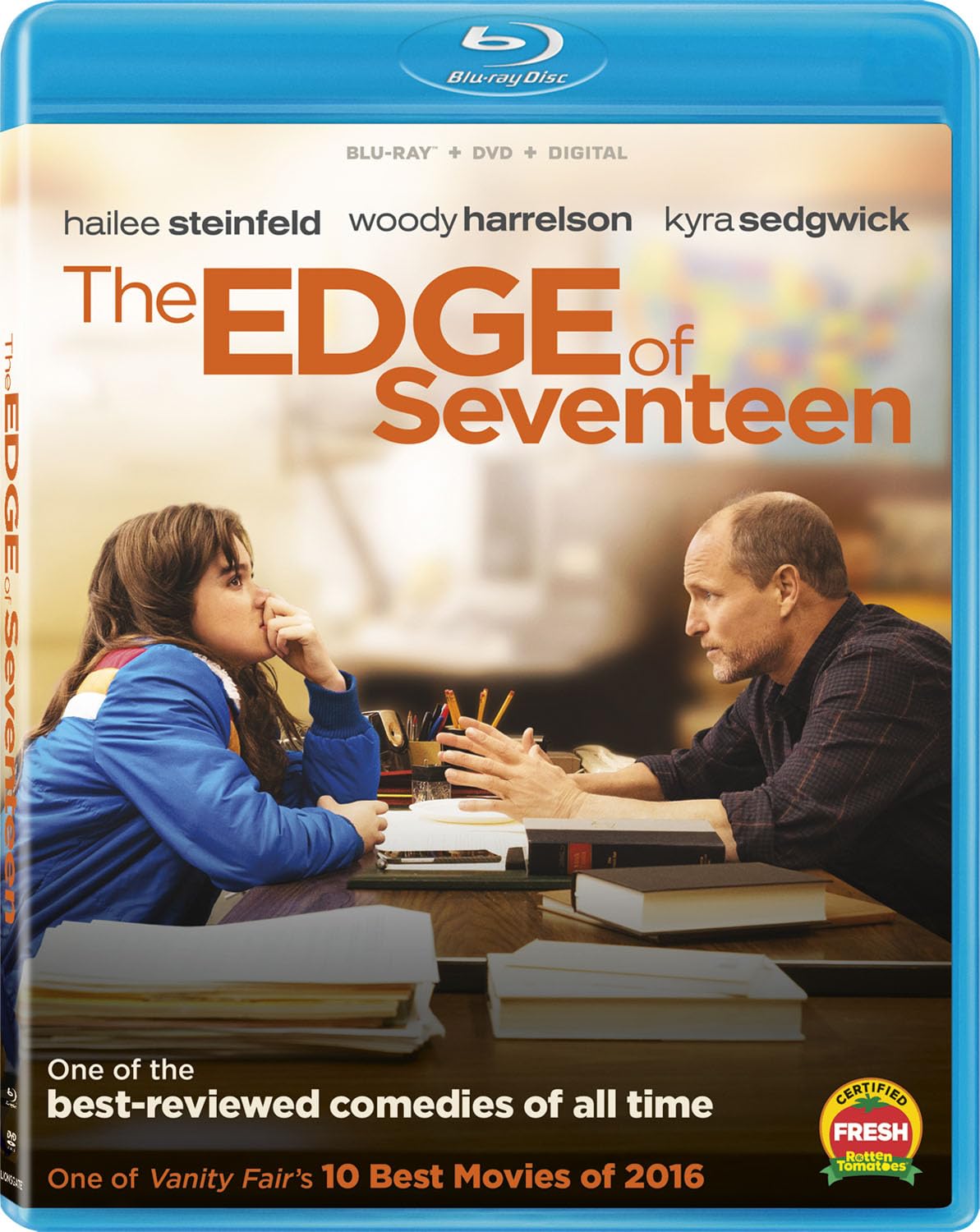 Blu-ray cover for "The Edge of Seventeen" featuring two actors.