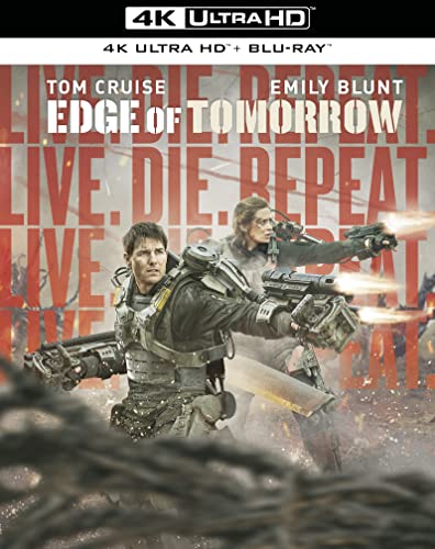 Edge of Tomorrow Blu-ray cover featuring Tom Cruise and Emily Blunt in action.