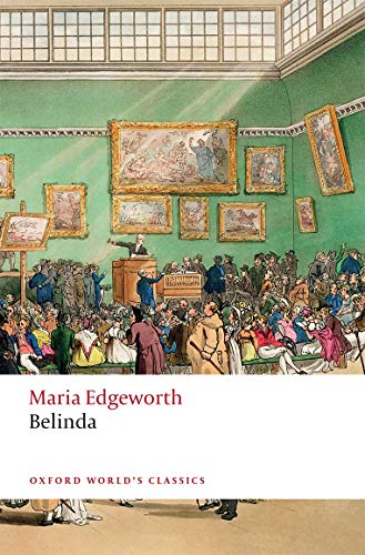 Book cover: “Belinda” by Maria Edgeworth, with a crowded art gallery scene.