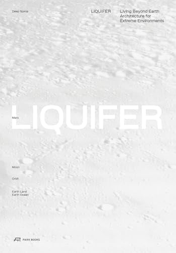 Book cover: "LIQUIFER" with lunar surface imagery and text listing environments.