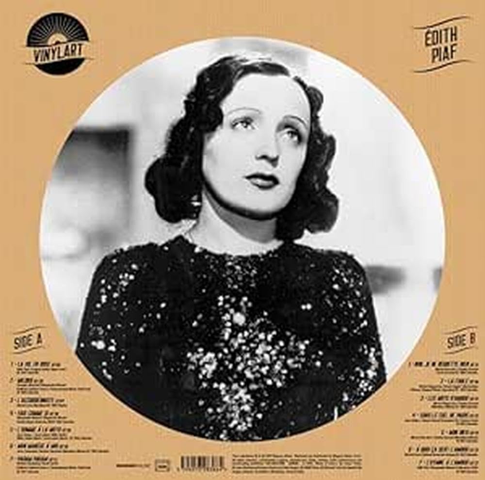 Edith Piaf vinyl record cover featuring a black and white portrait.
