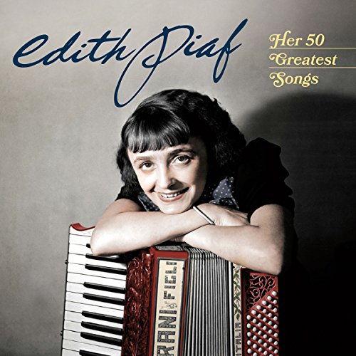 "CD cover featuring Edith Piaf leaning on an accordion, with text overlay."