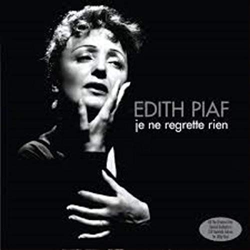 Black and white portrait of Edith Piaf with album title text.