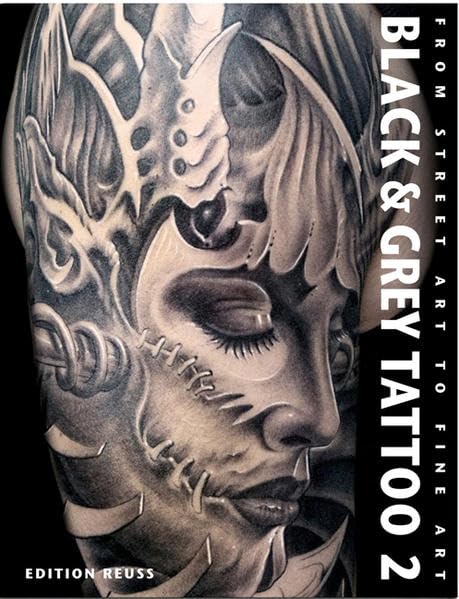 Book cover featuring a detailed black and grey tattoo of a woman’s face.