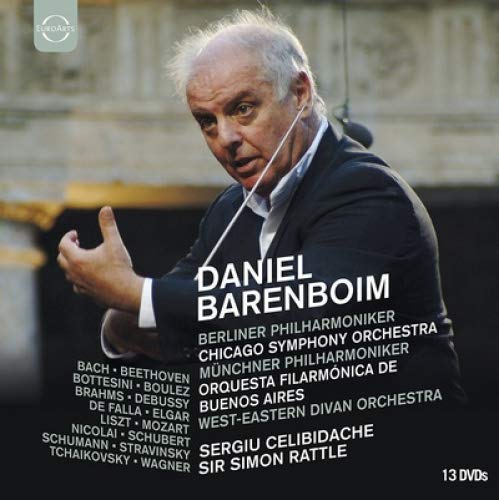 Daniel Barenboim conducting an orchestra, featured on a 13-DVD box set cover.