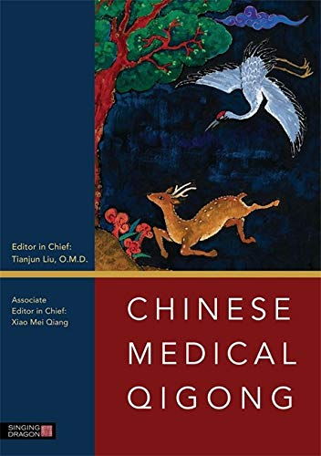 Book cover: crane, deer, and floral designs with red text "Chinese Medical Qigong".
