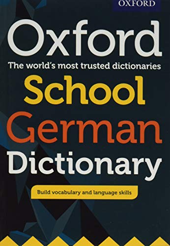 Cover of the Oxford School German Dictionary with white, yellow, and orange text.