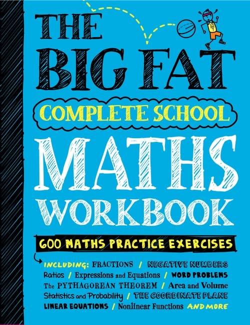 Blue cover with large white text: "The Big Fat Complete Maths Workbook".