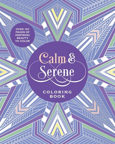 Cover of "Calm & Serene" coloring book with purple and geometric design.